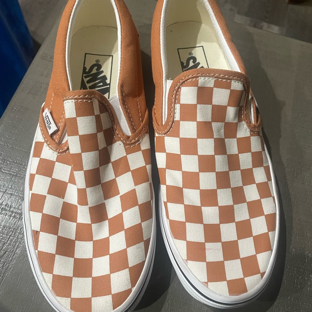 Checkerboard Slip-On Shoes - Orange and White (unisex)